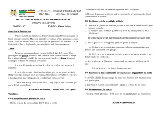 Première page de Français 6e — 2e devoir surveillé, 2e semestre (2020-2021) · CEG SEKERE