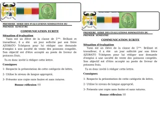 Première page de Français 5e — 1re évaluation sommative, 1er semestre (2019-2020) · CEG GBESSOU