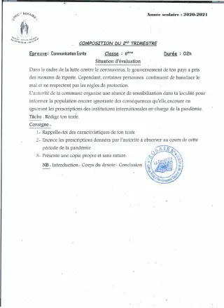 Première page de Français 6e — 1re composition (2020-2021) · CPEG ROSAIRE