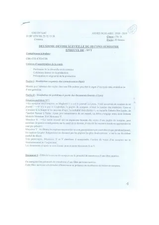 Première page de SVT Tle D — 2e devoir surveillé, 2e semestre (2018-2019) · CEG du Lac