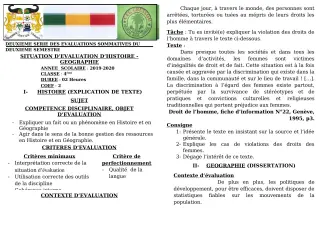 Première page de Histoire-Géographie 4e, 4e ML — 2e évaluation sommative, 2e semestre (2019-2020) · CEG GBESSOU