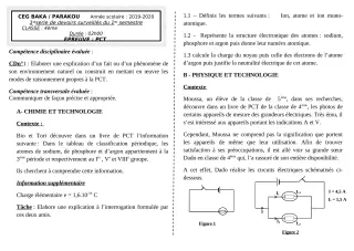 Première page de PCT 4e — 1er devoir surveillé, 1er semestre (2019-2020) · CEG BAKA
