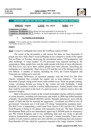 Première page de Anglais 6e, 5e, 4e, 4e ML, 3e, 3e ML, 2nde A & B, 2nde A1, 2nde A2, 2nde B, 2nde C, 1ère A1, 1ère A2, 1ère B, 1ère C, 1ère D, Tle A1, Tle A2, Tle B, Tle C, Tle D — 2e devoir surveillé, 1er semestre (2