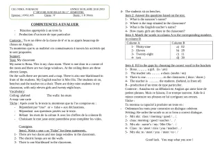 Première page de Anglais 6e — 1er devoir surveillé, 1er semestre (2018-2019) · CEG NIMA