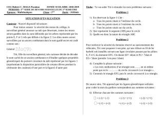 Première page de Mathématiques 5e — 1er devoir surveillé, 2e semestre (2018-2019) · CEG Hubert C. MAGA