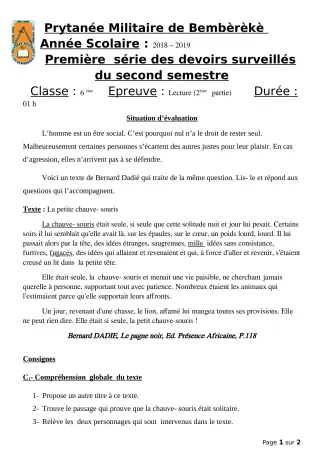 Première page de Français 6e — 1er devoir surveillé, 2e semestre (2018-2019) · PMB