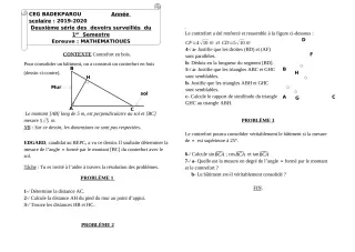 Première page de Mathématiques 6e, 5e, 4e, 4e ML, 3e, 3e ML — 2e devoir surveillé, 1er semestre (2019-2020) · CEG BADEKPAROU