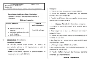 Première page de Histoire-Géographie 1ère C, 1ère D — 1er devoir surveillé, 2e semestre (2018-2019) · CEG Banikanni
