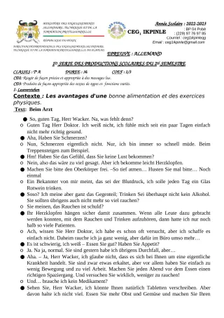 Première page de Allemand Tle A1, Tle A2 — 1re production scolaire, 2e semestre (2022-2023) · CEG1 Ikpinlè