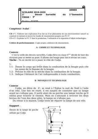 Première page de PCT 6e — 2e devoir surveillé (2019-2020) · Ceg OUESSE