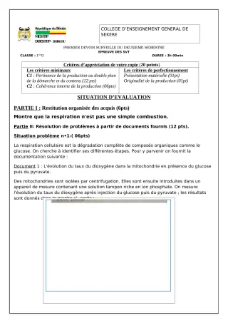 Première page de SVT 1ère D — 1er devoir surveillé, 2e semestre (2022-2023) · CEG SEKERE