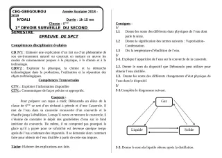 Première page de PCT 6e, 5e — Devoir surveillé, 2e semestre (2018-2019) · CEG Gbegourou
