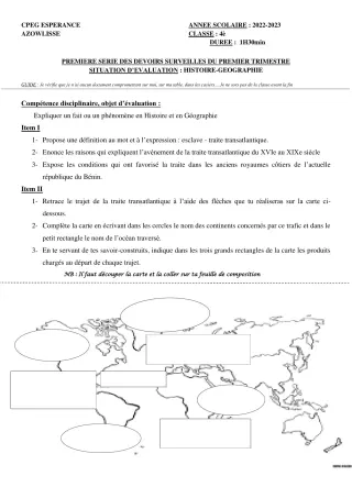 Première page de Histoire-Géographie 4e — 1er devoir surveillé, 1er trimestre (2022-2023) · CPEG ESCALE