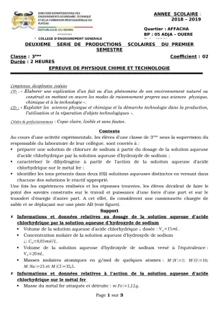 Première page de PCT 3e — 2018-2019 · CEG Adja - Ouèrè