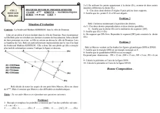Première page de Mathématiques 6e — Composition, 1er semestre (2020-2021) · CEG 2 Djougou