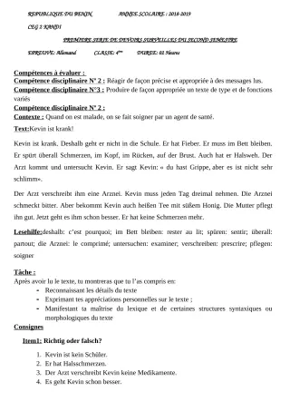 Première page de Allemand 4e ML — 1er devoir surveillé, 2e semestre (2018-2019) · CEG 2 KANDI