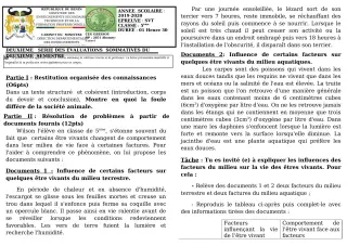 Première page de SVT 5e — 2e évaluation sommative, 2e semestre (2019-2020) · CEG GBESSOU