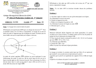 Première page de Mathématiques 4e — 1re production scolaire, 1er semestre (2023-2024) · CEG GOHO