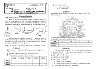 Première page de Mathématiques 6e, 5e, 4e, 4e ML, 3e — 1er devoir surveillé, 1er semestre (2018-2019) · CEG 2 N'DALI