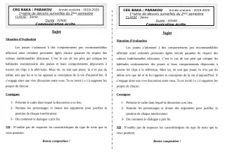 Première page de Français 3e — Devoir surveillé, 2e semestre (2019-2020) · CEG BAKA