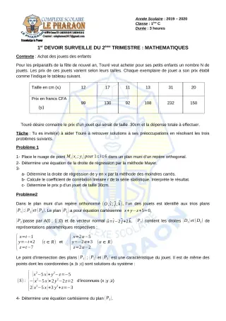 Première page de Mathématiques 1ère C — 1er devoir surveillé, 2e trimestre (2019-2020) · CPEG LE PHARAON