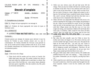 Première page de Anglais 1ère A1, 1ère A2, 1ère C, 1ère D — Devoir surveillé (2020-2021) · CPEG Roger LAFIA
