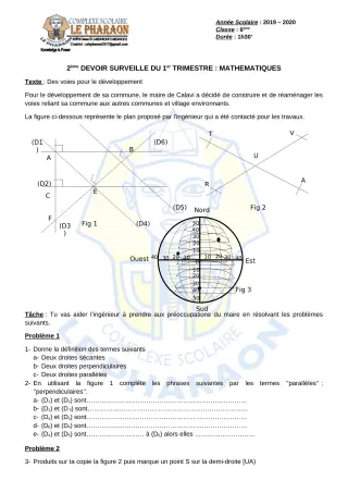Première page de Mathématiques 6e — 2e devoir surveillé, 1er trimestre (2019-2020) · CPEG LE PHARAON