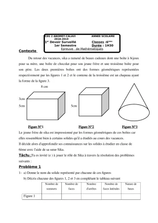 Première page de Mathématiques 6e — 1er devoir surveillé, 1er semestre (2018-2019) · CEG2 ABOMEY - CALAVI (CEG ZOCA)