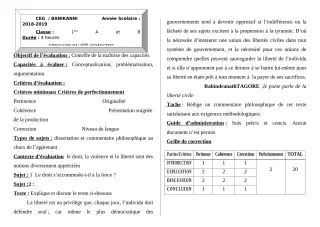 Première page de Philosophie 2nde C, 2nde D, 1ère A2, 1ère B — 1er devoir surveillé (2018-2019) · CEG Banikanni