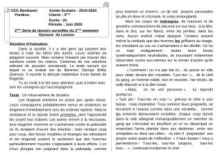 Première page de Français 3e, 3e ML — 2e devoir surveillé, 2e semestre (2019-2020) · CEG Banikanni