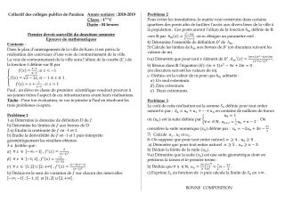 Première page de Mathématiques 1ère C — 1er devoir surveillé, 2e semestre (2018-2019) · CEG Banikanni