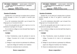 Première page de Français 5e — Devoir surveillé, 2e semestre (2019-2020) · CEG BAKA