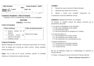 Première page de Histoire-Géographie 2nde C, 2nde D — 1er devoir surveillé, 1er semestre (2020-2021) · LMB