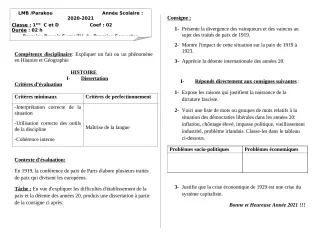 Première page de Histoire-Géographie 1ère C, 1ère D — 1er devoir surveillé, 1er semestre (2020-2021) · LMB