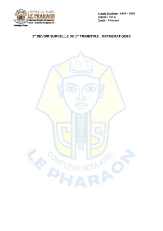 Première page de Mathématiques Tle C — 1er devoir surveillé, 1er trimestre (2019-2020) · CPEG LE PHARAON