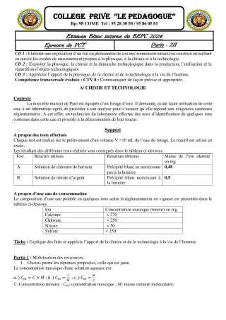 Première page de PCT 3e — Composition (2023-2024) · CPEG le PEDAGOGUE