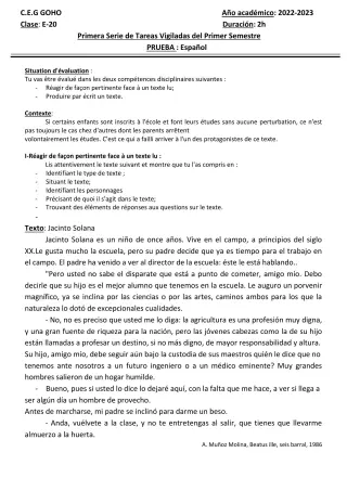 Première page de Espagnol 3e — 2022-2023 · CEG GOHO