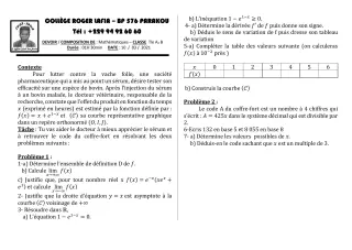 Première page de Mathématiques Tle A2, Tle B — Composition (2020-2021) · CPEG Roger LAFIA