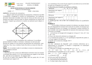 Première page de Mathématiques 5e — 2e devoir surveillé, 2e semestre (2020-2021) · CEG SEKERE