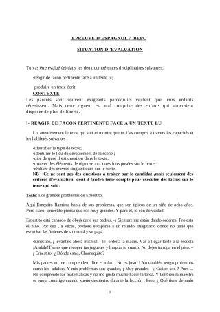 Première page de Devoir surveillé de ESPAGNOL — 3e ML — CEG Banikanni (2018)
