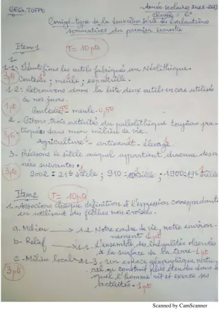 Première page de Devoir surveillé de HIST-GEO — 6e — CEG - TOFFO (2022)