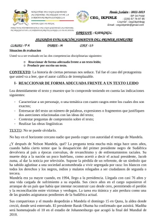 Première page de Espagnol Tle A1, Tle A2 — 2022-2023 · CEG1 Ikpinlè