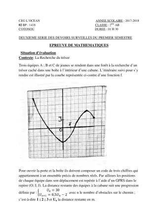 Première page de Mathématiques 2nde A, 2nde B — 2e devoir surveillé, 1er semestre (2017-2018) · CEG l'Océan