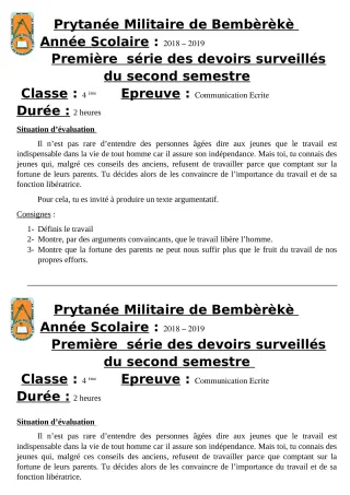 Première page de Français 4e — 1er devoir surveillé, 2e semestre (2018-2019) · PMB