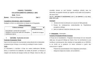 Première page de Histoire-Géographie 3e, 3e ML — Évaluation sommative (2018-2019) · CEG Hubert C. MAGA