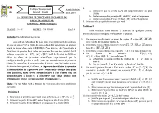 Première page de Mathématiques 1ère C — 1re production scolaire, 1er semestre (2018-2019) · CEG1 Ikpinlè
