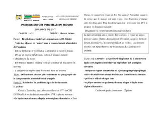 Première page de SVT 6e — 1er devoir surveillé (2021-2022) · CEG SEKERE