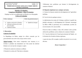 Première page de Histoire-Géographie Tle C, Tle D — 1er devoir surveillé, 1er semestre (2019-2020) · CEG Banikanni