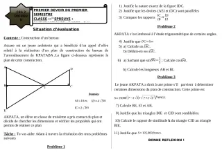Première page de Mathématiques 3e, 3e ML — 1er devoir surveillé, 1er semestre (2020-2021) · CEG 2 Djougou