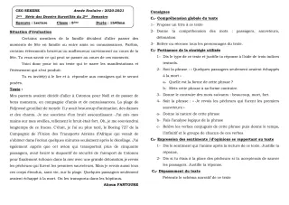 Première page de Français 5e — 1er devoir surveillé (2020-2021) · CEG SEKERE